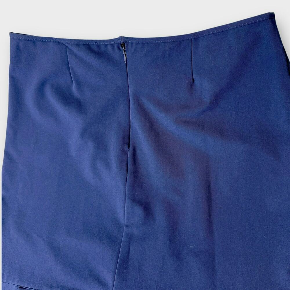 N Touch Vintage Casual Pleated Hem Pencil Skirt Back Zip Stretchy Size 14 Blue - Picture 7 of 9
